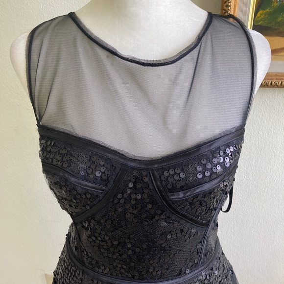 BCBG Black Mesh Sequence Pleated Dress - Picture 3 of 13